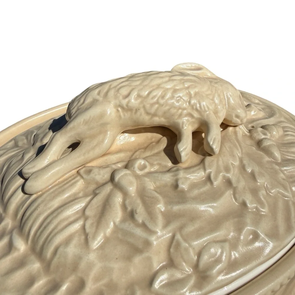 VINTAGE Antique Haldon Group Ceramic Rabbit Game Pie Dish w/ Insert Oval Cream